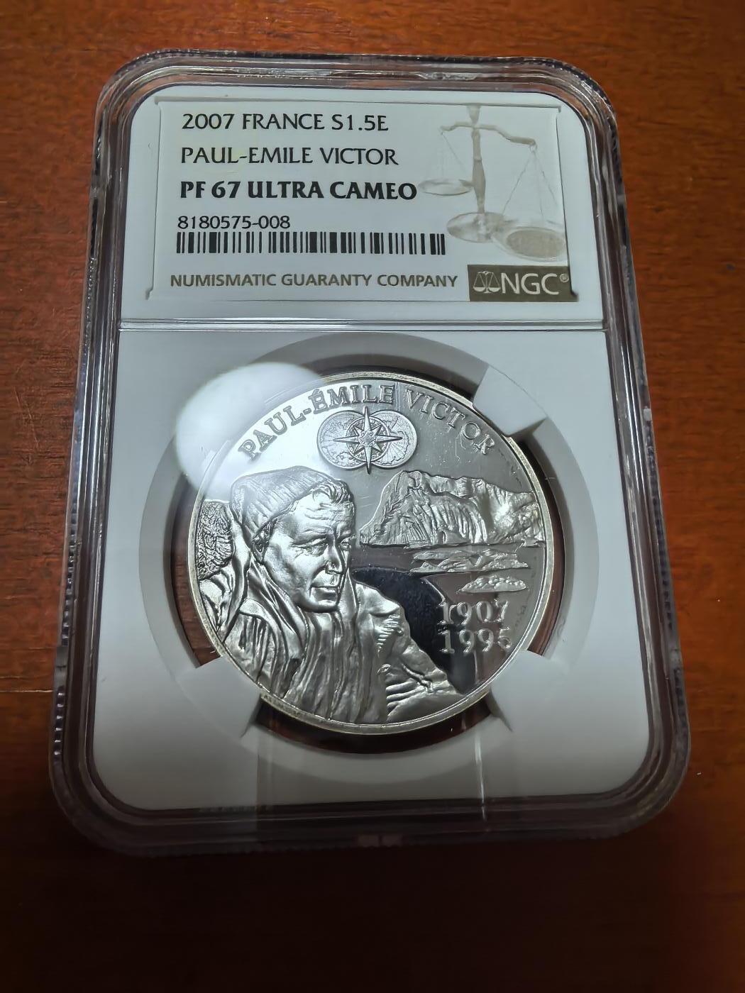 长老汇蛇年精选第一百场拍卖 2007法国国际极地年维克托1.5欧元精制银币，NGC PF67UC，更高2枚