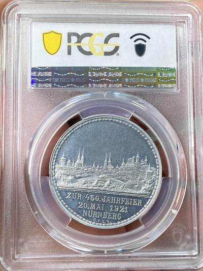 万国钱币拍卖第061期（马年首拍） PCGS SP64 1921年德国纽伦堡纪念日耳曼版画画圣阿尔布雷希特·丢勒诞辰450周年铝章 铝制罕见且相较其他材质更难以保存 背面纽伦堡城市远景精美异常 此枚精铸镜面喷砂质感 不失为此品种的顶级典藏品质 PC冠军分