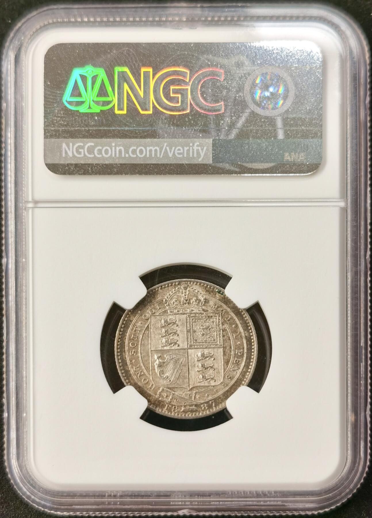 “福币呈祥”新年甄品场（直播拍卖）甄臻铺-世界币章拍卖（第50期），送拍享返佣金等优惠多多 NGC-MS62 英国1887年维多利亚1先令