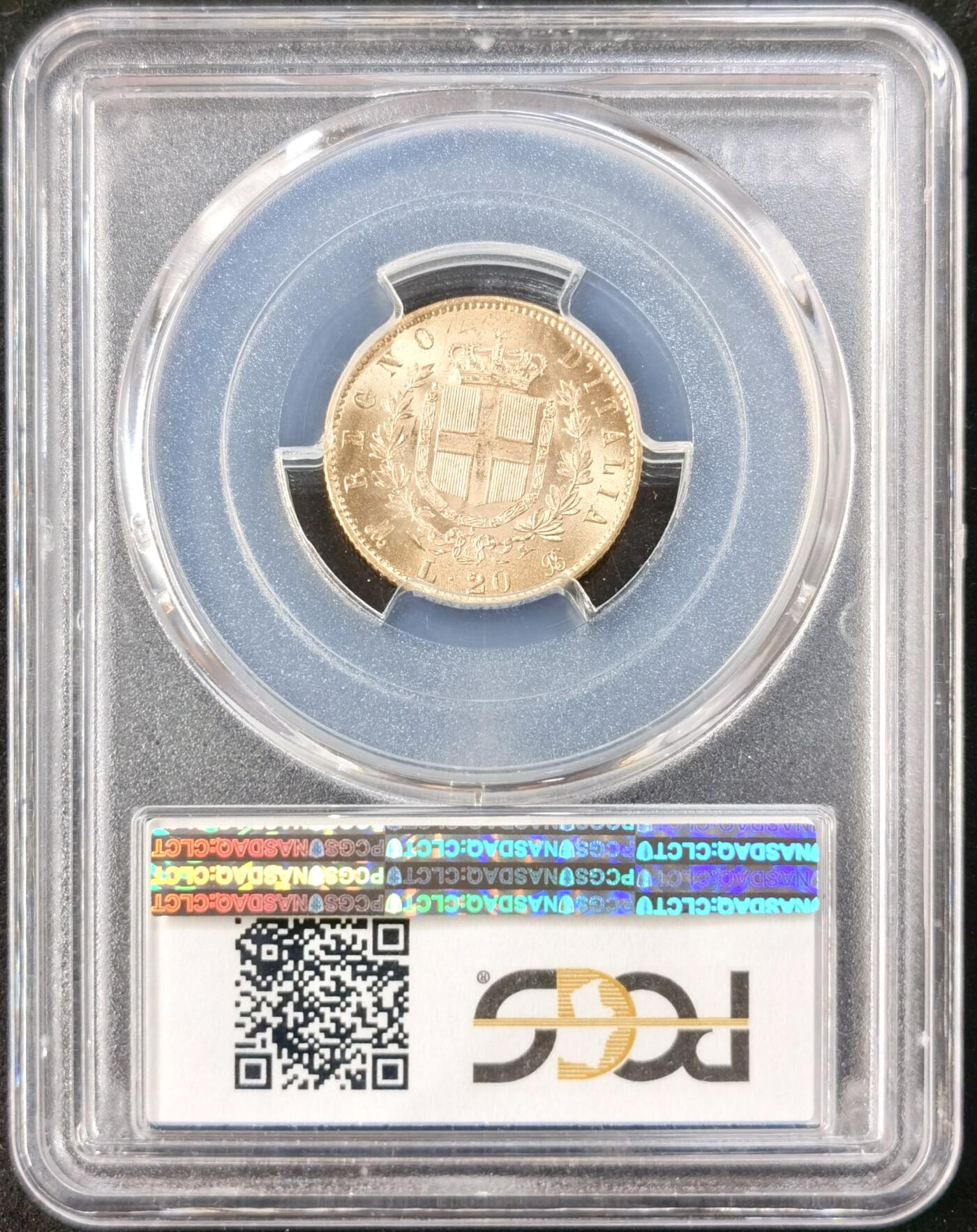 “福币呈祥”新年甄品场（直播拍卖）甄臻铺-世界币章拍卖（第50期），送拍享返佣金等优惠多多 PCGS-MS64 意大利 1873年 20里拉 埃马努埃莱二世 金币 6.45g 900金