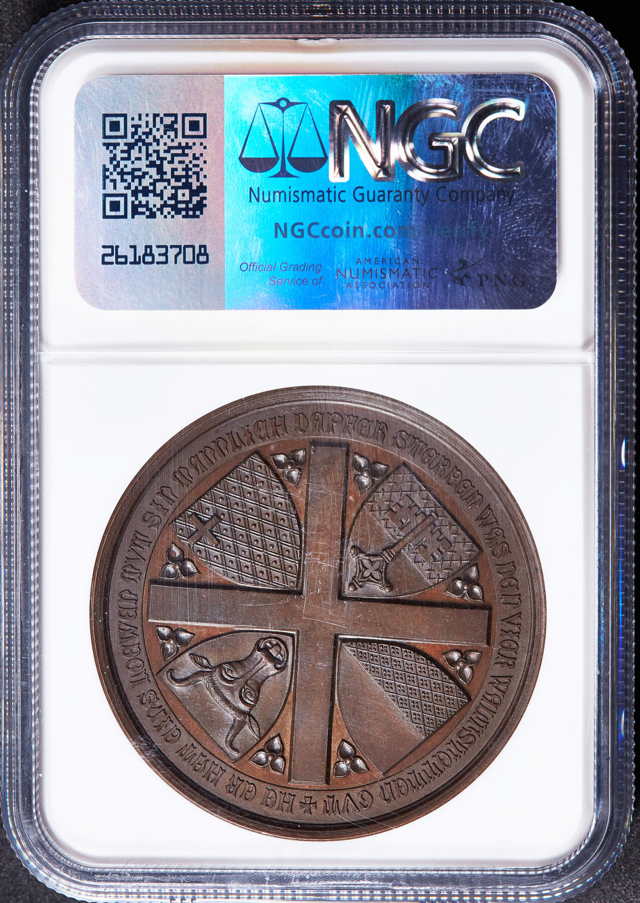 【俄甄集藏】马年新春第一拍 2026年(048)02-25星期三 晚 19:30 全场包邮 瑞士1886年纪念森帕赫战役600周年大铜章，NGC MS65，高浮雕，巧克力包浆，顶级状态，经典品种