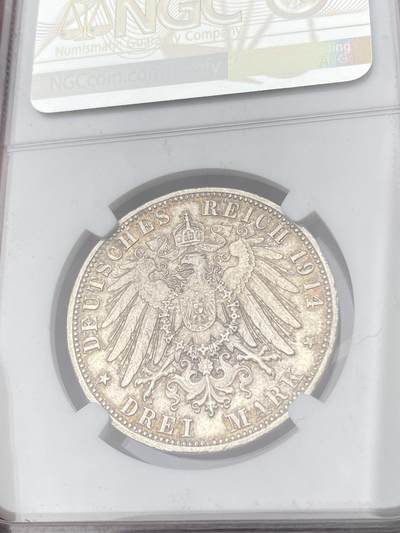 万国钱币拍卖第061期（马年首拍） NGC MS65 1914德国巴伐利亚路德维希三世流通长翅3马克 难得一见的流通BU品种 丝绸转光淡彩环绕收藏级
