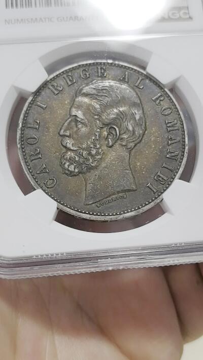 博洋堂蛇年收官专场暨第161期（全场包邮） NGC XF45 罗马尼亚卡罗尔一世1883年B版5列伊银币，油亮黑彩，实际状态感觉AU，HA 63分的就要一万多美元了，附成交记录，难得的品种品相