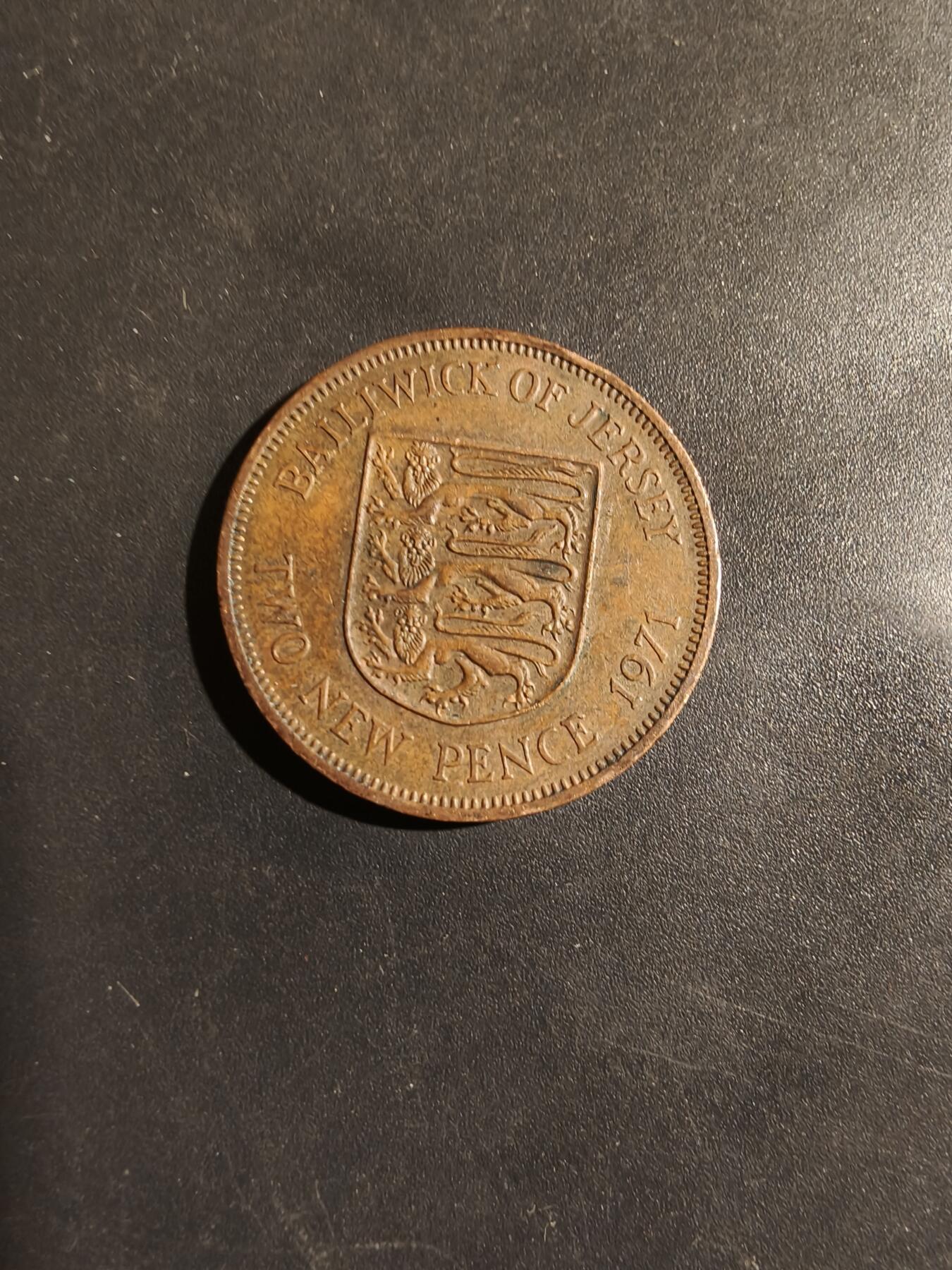 老王徽章第182期 新西兰泽西岛2便士铜币    1971年