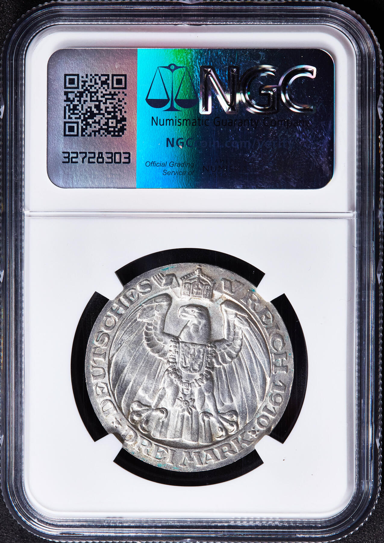 【俄甄集藏】马年新春第一拍 2026年(048)02-25星期三 晚 19:30 全场包邮 德国普鲁士1910年A版纪念柏林大学成立100周年3马克银币，NGC MS63，黄油彩，转光品相