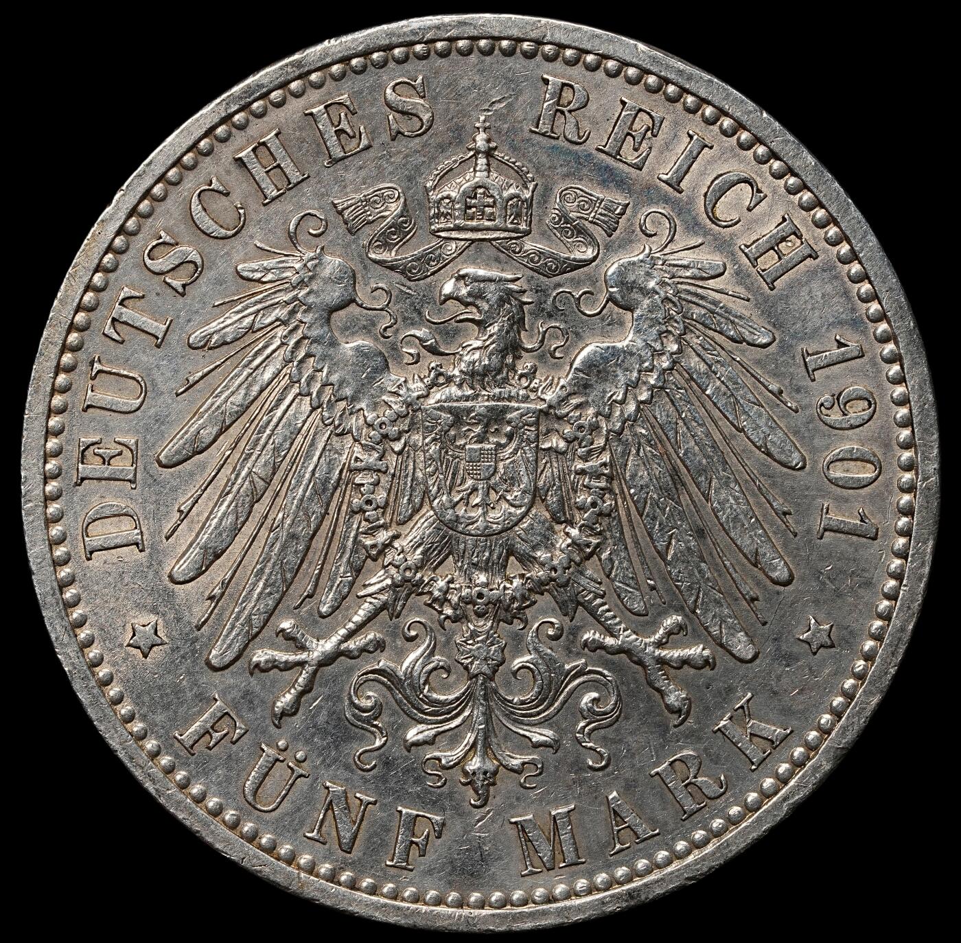 修遠堂世界钱币第105期，马年首拍 1901年普鲁士建国200周年5马克大银币