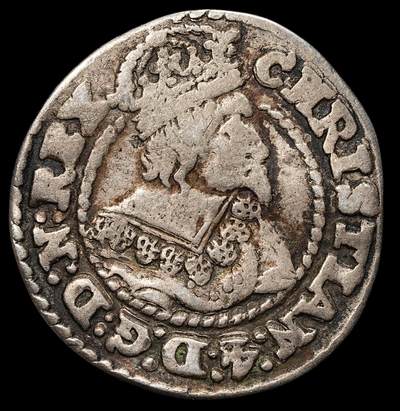 修遠堂世界钱币第105期，马年首拍 - 1645年丹麦克里斯蒂安四世16先令银币，1.63g