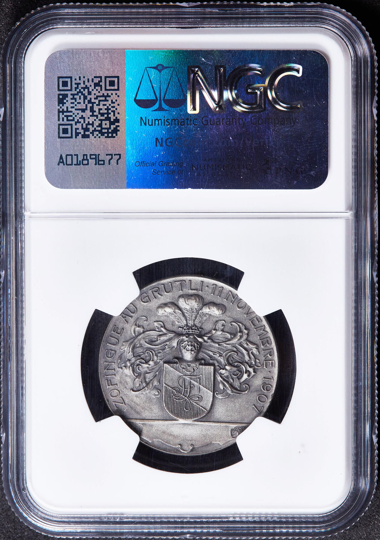 【俄甄集藏】马年新春第一拍 2026年(048)02-25星期三 晚 19:30 全场包邮 瑞士1907年纪念威廉·退尔在乌里抵抗奥地利哈布斯堡王朝胜利600周年银章，NGC MS64，酱彩包浆，磨砂底板