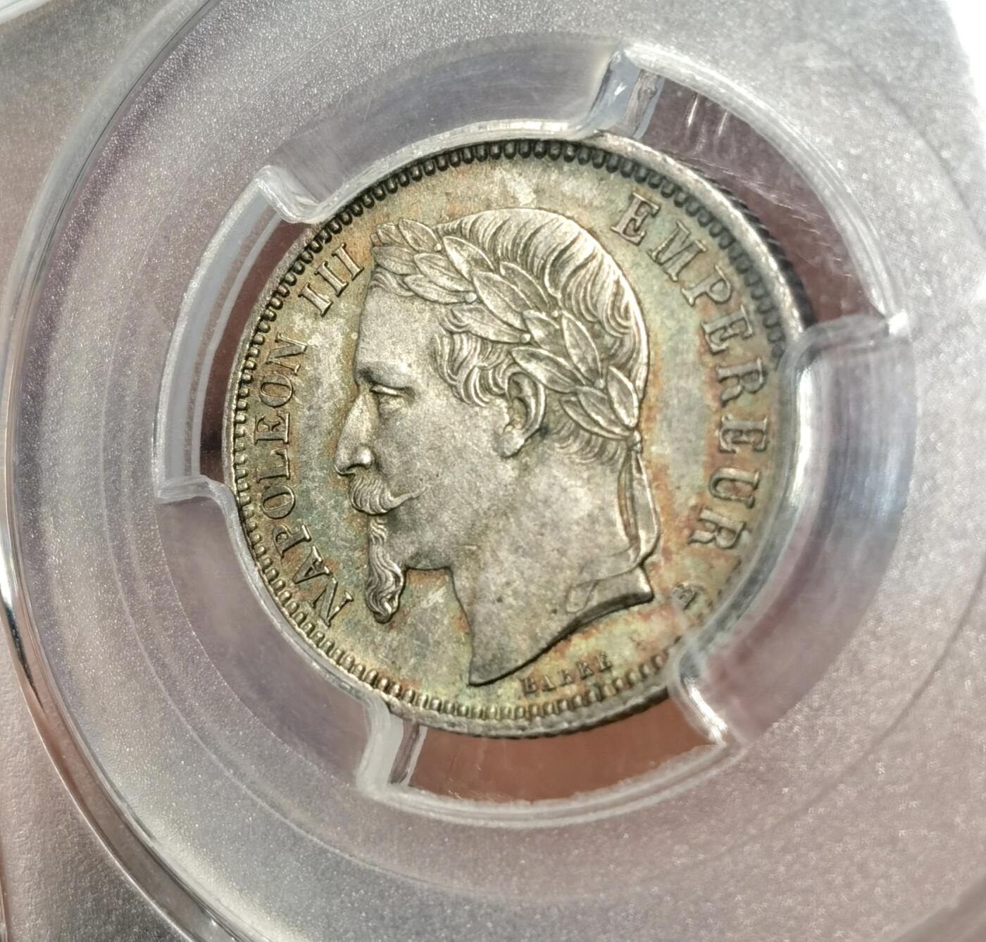 “福币呈祥”新年甄品场（直播拍卖）甄臻铺-世界币章拍卖（第50期），送拍享返佣金等优惠多多 PCGS-MS63 法国 1870年BB版 1法郎 拿破仑三世银币  BB厂只在第三版所见 关门版  PCGS上MS65 成交价3552元 仅有1枚成交