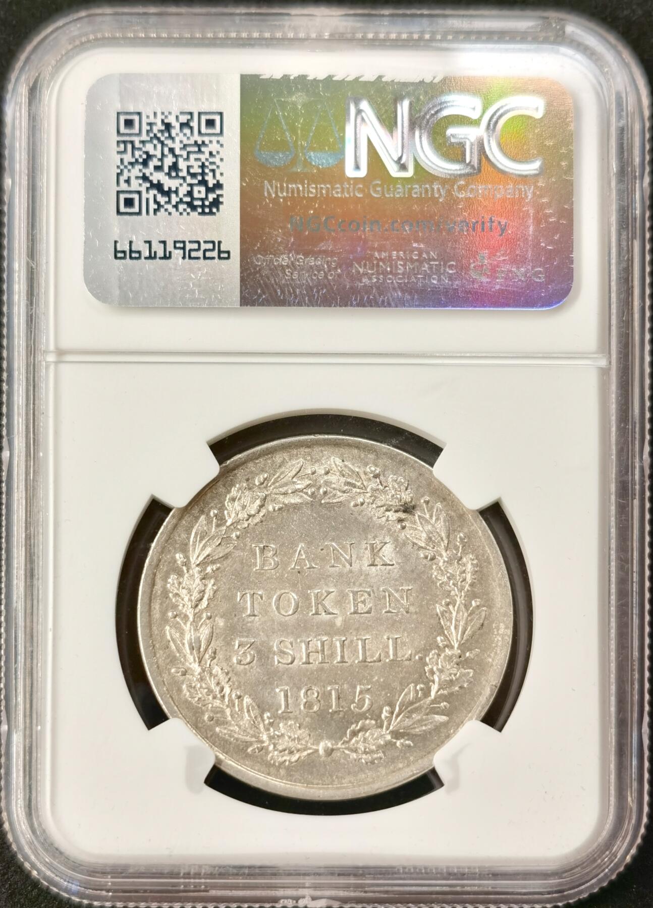 “福币呈祥”新年甄品场（直播拍卖）甄臻铺-世界币章拍卖（第50期），送拍享返佣金等优惠多多 NGC-MS63 英国1815年乔三3先令银币，币面状态一流，整体呈现如丝绸般光泽，数量稀少