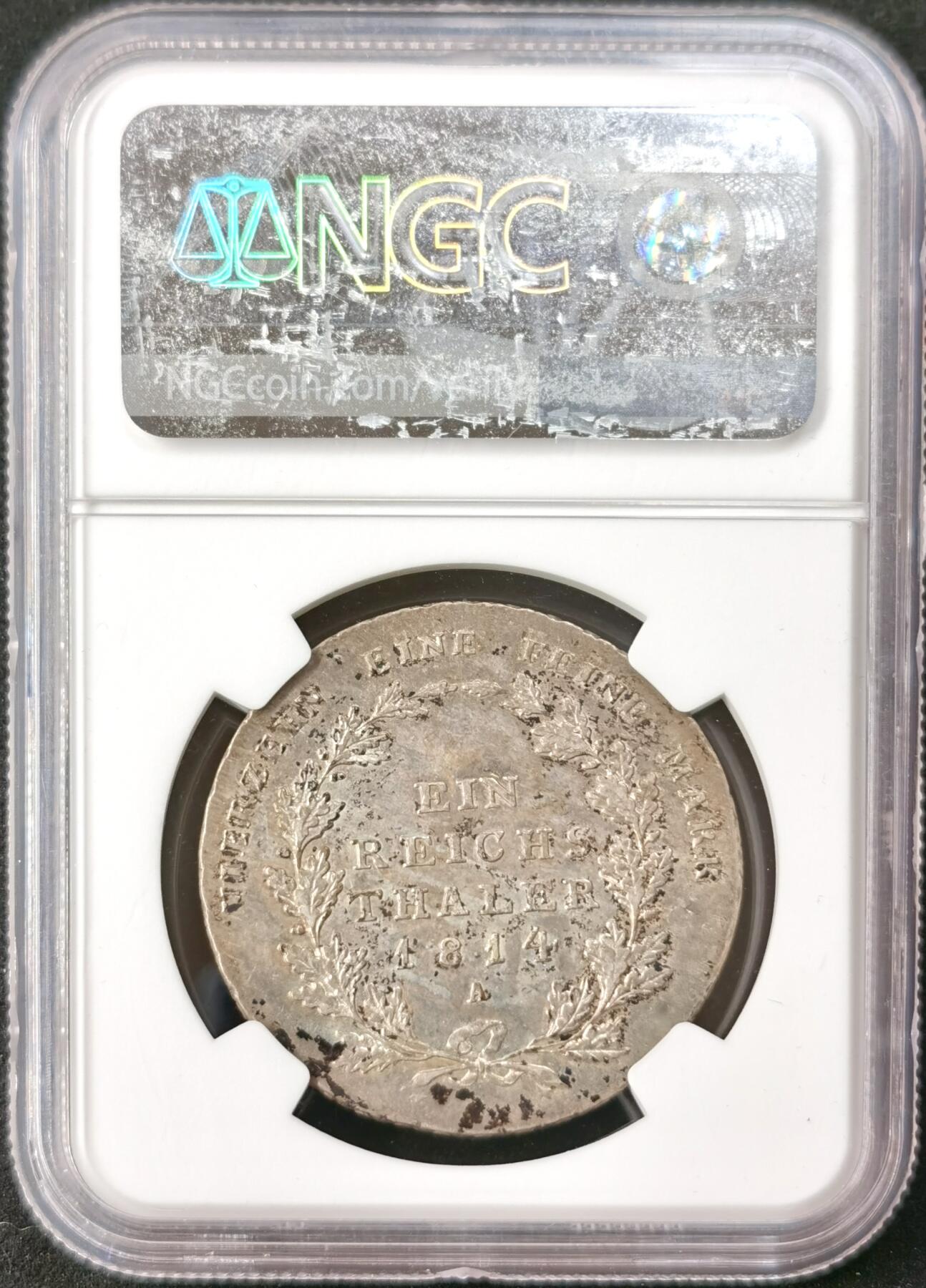 “福币呈祥”新年甄品场（直播拍卖）甄臻铺-世界币章拍卖（第50期），送拍享返佣金等优惠多多 NGC-AU55 德国普鲁士 1814年A厂 威廉三世1泰勒 双面老彩浆