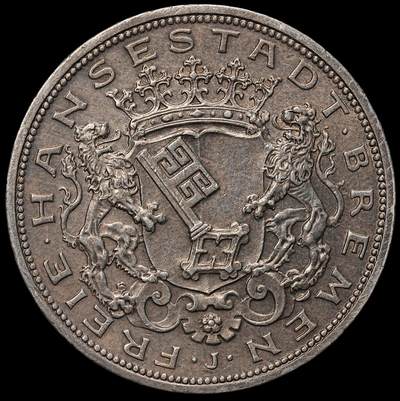 修遠堂世界钱币第105期，马年首拍 - 1906年不莱梅5马克大银币