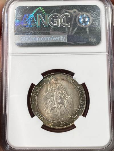 万国钱币拍卖第061期（马年首拍） NGC MS63 1902年英国爱德华七世海神2先令 十字转光孔雀绿环彩非常漂亮 