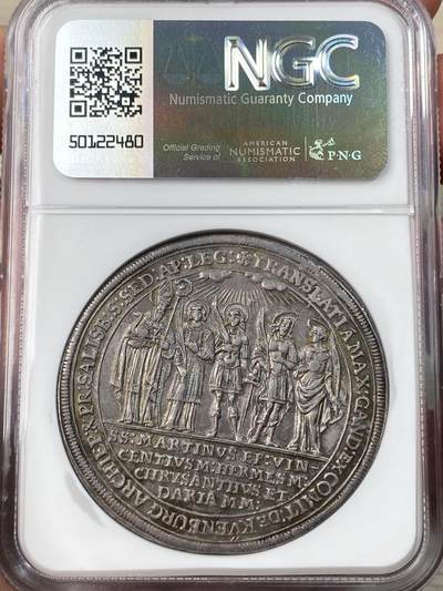 万国钱币拍卖第061期（马年首拍） NGC MS61 1682年神圣罗马帝国萨尔茨堡主教区建立1100周年马克西米安·甘道夫大泰勒 早期大规格神罗教区泰勒 好品难得一见 原味欧陆五彩环绕极美 顶级收藏品质