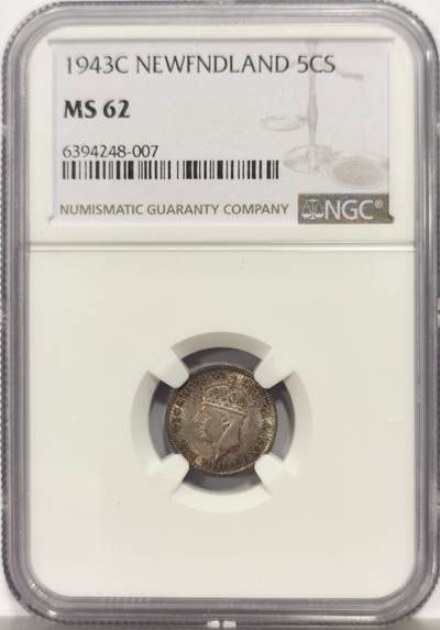 博洋堂蛇年收官专场暨第161期（全场包邮） - NGC MS62 英属纽芬兰1943年5分