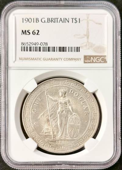 “福币呈祥”新年甄品场（直播拍卖）甄臻铺-世界币章拍卖（第50期），送拍享返佣金等优惠多多 - NGC-MS62 1901年B版站洋，英属贸易银币。
