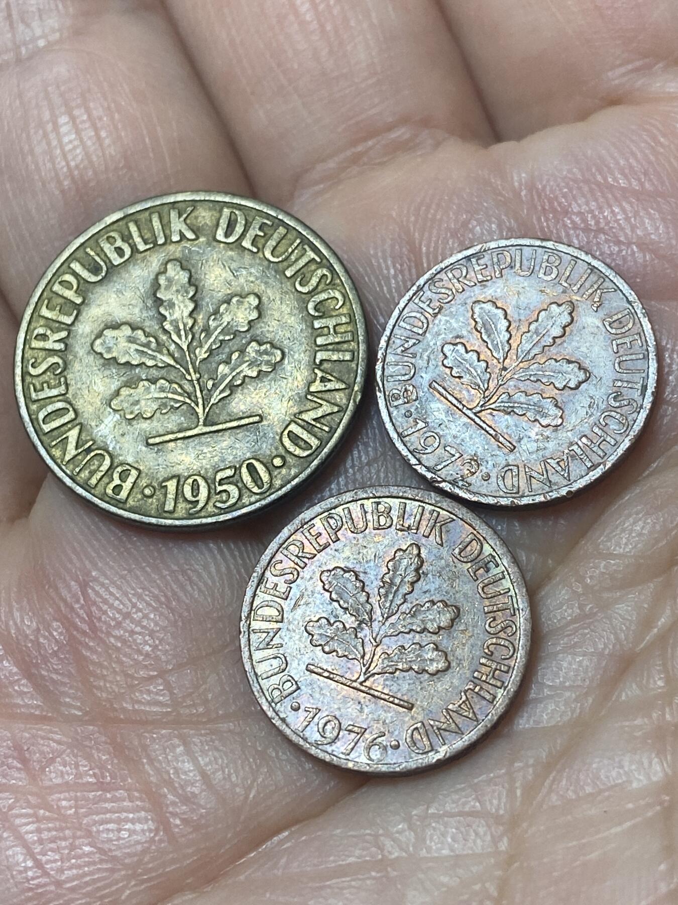 2026年第二十四场(总第一百九十三场）外国好品散币场(免佣金) 德国🇩🇪3枚：1972年76年1芬尼，50年10芬尼