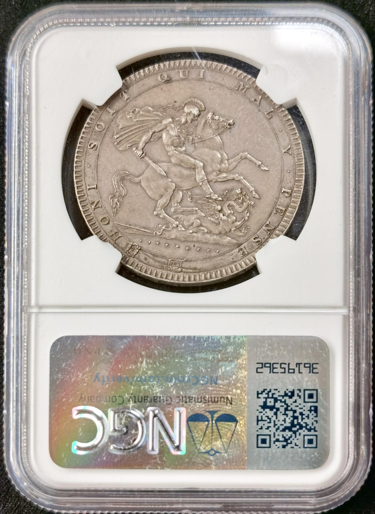 “福币呈祥”新年甄品场（直播拍卖）甄臻铺-世界币章拍卖（第50期），送拍享返佣金等优惠多多 NGC-AU58 英国1819乔治三世马剑克朗银币，状态拉满 底板细腻 高点清晰 被包浆影响了光度 不然绝对是MS