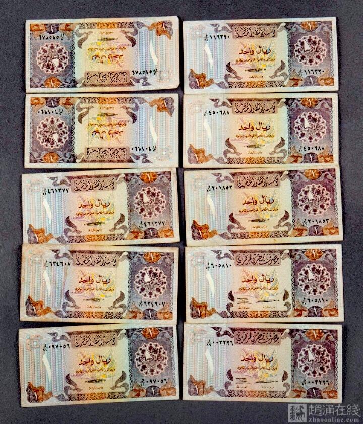 卡塔尔1996年1里亚尔a、b两个品种靓品纸币10枚一组