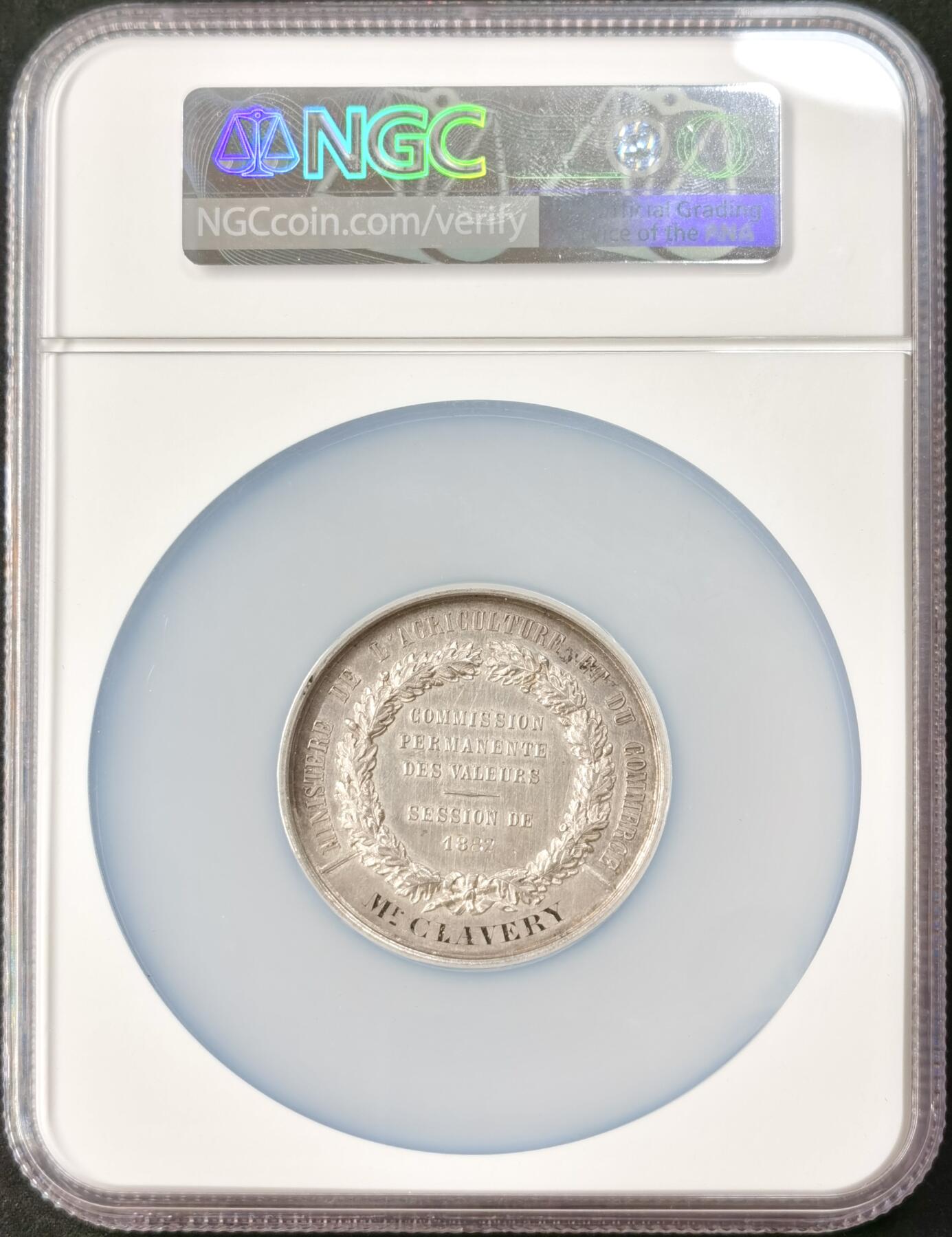 “福币呈祥”新年甄品场（直播拍卖）甄臻铺-世界币章拍卖（第50期），送拍享返佣金等优惠多多 NGC-AUD 1882年法国谷物女神51mm大银章 约66g 农业部颁发委员会纪念 高浮雕谷物女神质感非常棒