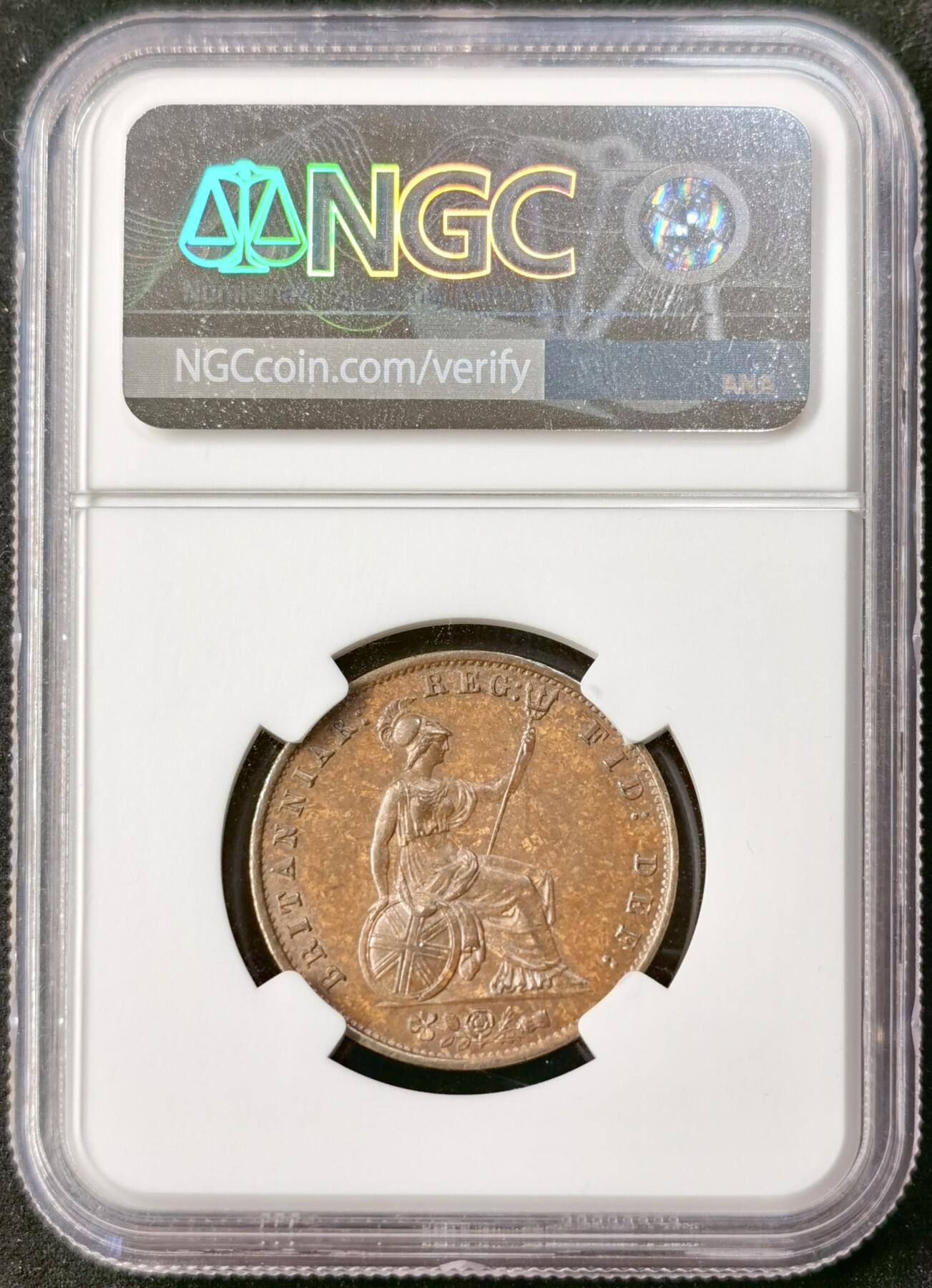 “福币呈祥”新年甄品场（直播拍卖）甄臻铺-世界币章拍卖（第50期），送拍享返佣金等优惠多多 NGC-MS63BN 英国1854年维多利亚1/2便士铜币 小维头像品相很好