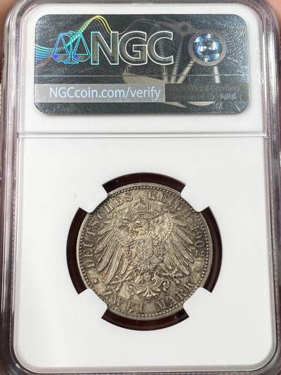 万国钱币拍卖第061期（马年首拍） NGC MS64 1906年德国巴登大公登基50周年金禧长翅2马克  原味转光淡五彩环绕