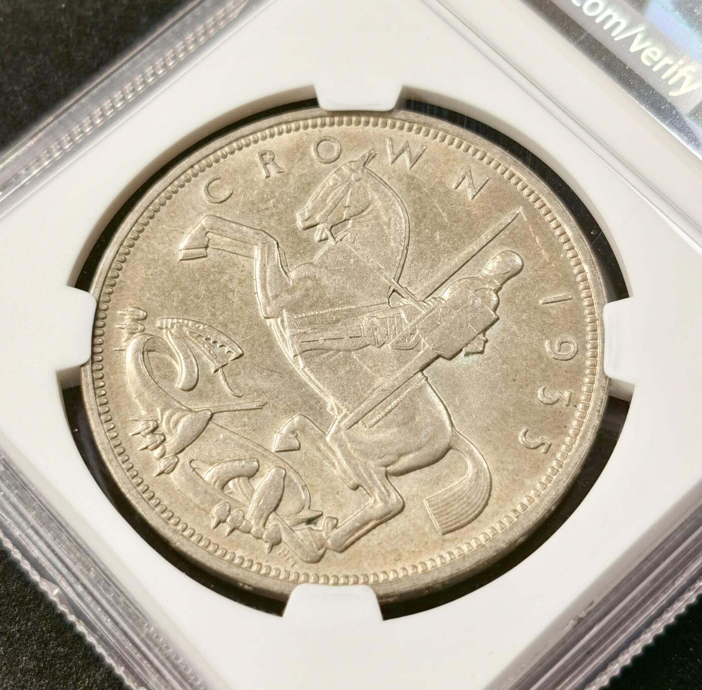 “福币呈祥”新年甄品场（直播拍卖）甄臻铺-世界币章拍卖（第50期），送拍享返佣金等优惠多多 NGC-MS64 1935年英国乔治五世木马剑，双面黄油包浆极美