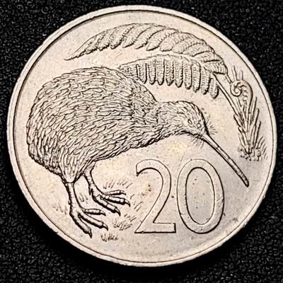 泉币菌-第192场- 除夕专场-新年快乐 本场拍品多 请提前出价（年后发货） - 1979年 英属新西兰20分镍币 几维鸟  伊丽莎白二世女王 28.5mm 