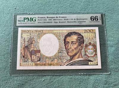 【礼羽收藏】🌏世界钱币拍卖第124期 年前最后一期 正常发货 - 法国 1992年200法郎 孟德斯鸠 PMG66EPQ
