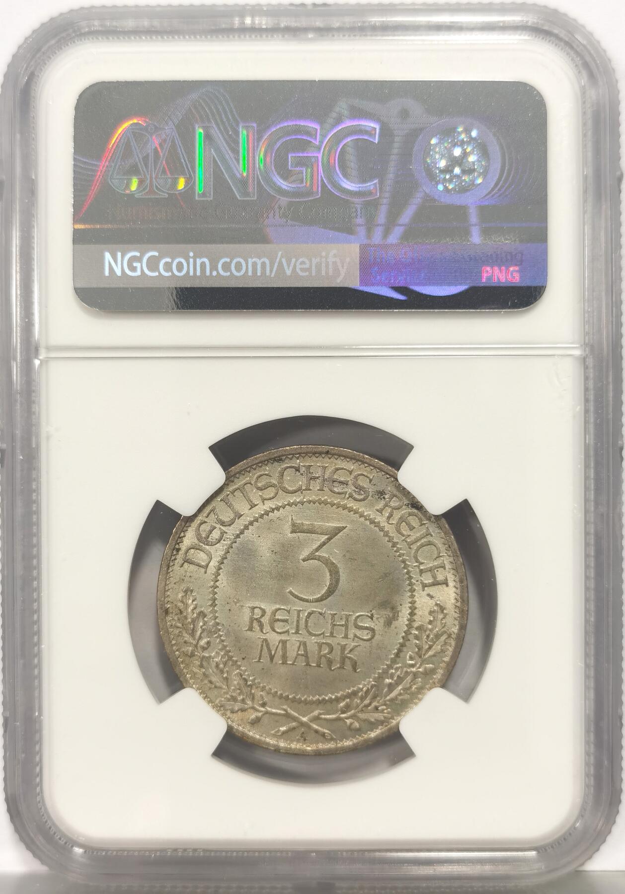 博洋堂蛇年收官专场暨第161期（全场包邮） NGC MS62 德国魏玛1926年A版 吕贝克3马克银币 黄油淡彩