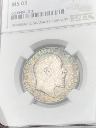 万国钱币拍卖第061期（马年首拍） NGC MS63 1902年英国爱德华七世海神2先令 十字转光孔雀绿环彩非常漂亮 