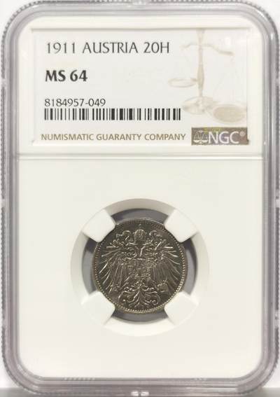 博洋堂蛇年收官专场暨第161期（全场包邮） - NGC MS64 奥地利1911年20赫勒