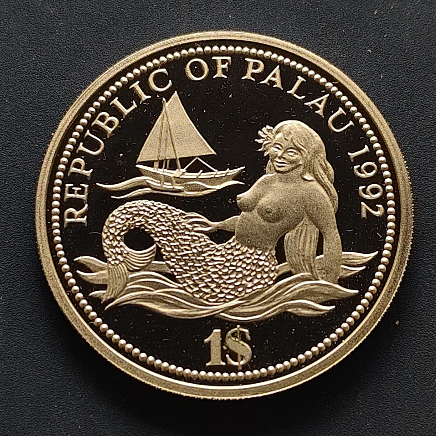 【全场包邮】纯粹捡漏拍502场 帕劳1992年1元《生物多样性公约》海洋保护小丑鱼彩色精制纪念币-首枚彩色纪念币