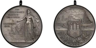 “福币呈祥”新年甄品场（直播拍卖）甄臻铺-世界币章拍卖（第50期），送拍享返佣金等优惠多多 - PCGS-UNC 1909 第16届汉堡射击节，加厚盒，含高清图