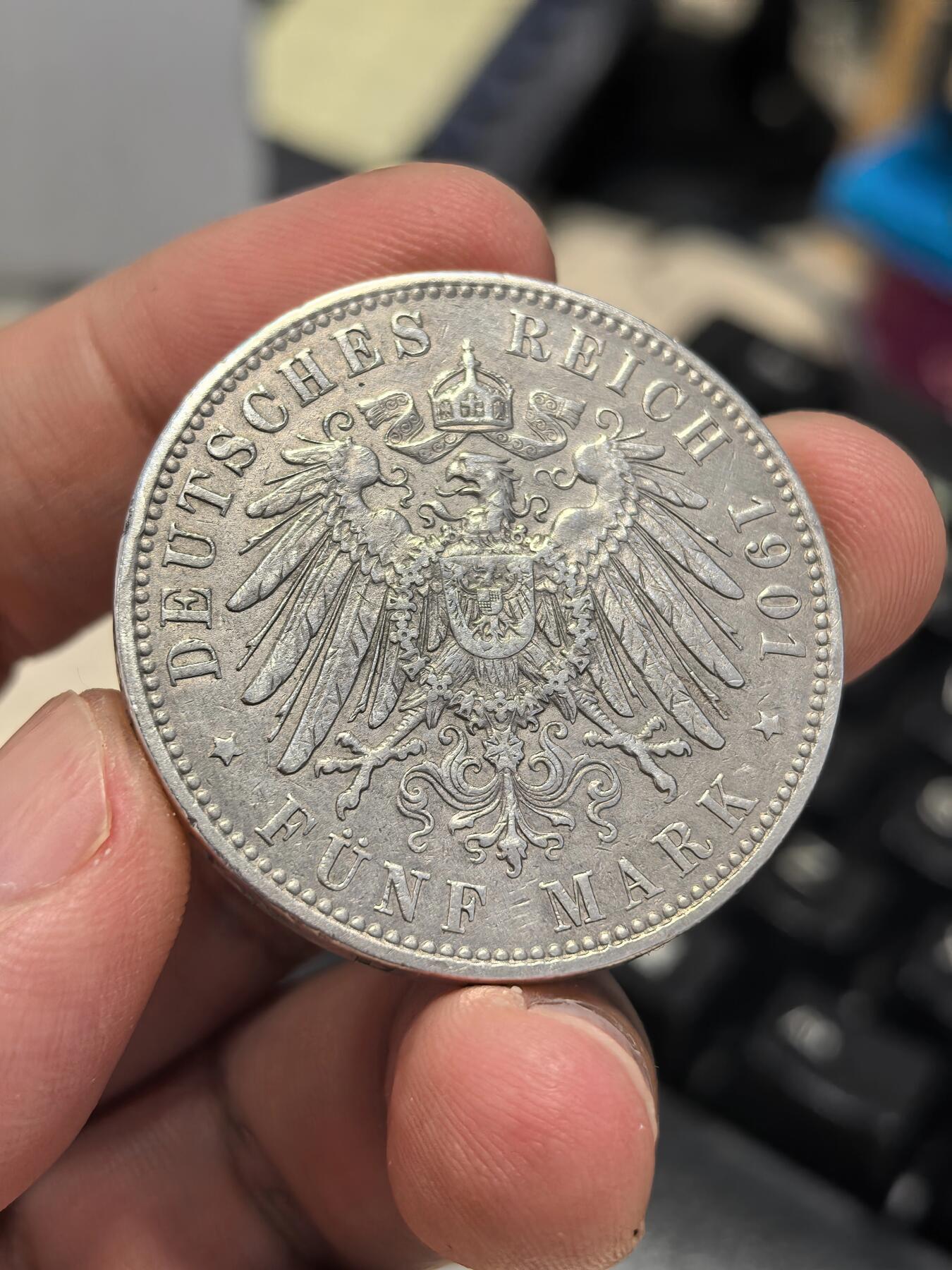 博洋堂蛇年收官专场暨第161期（全场包邮） 德国1901年汉堡双狮5马克银币 边道无磕正常流通状态