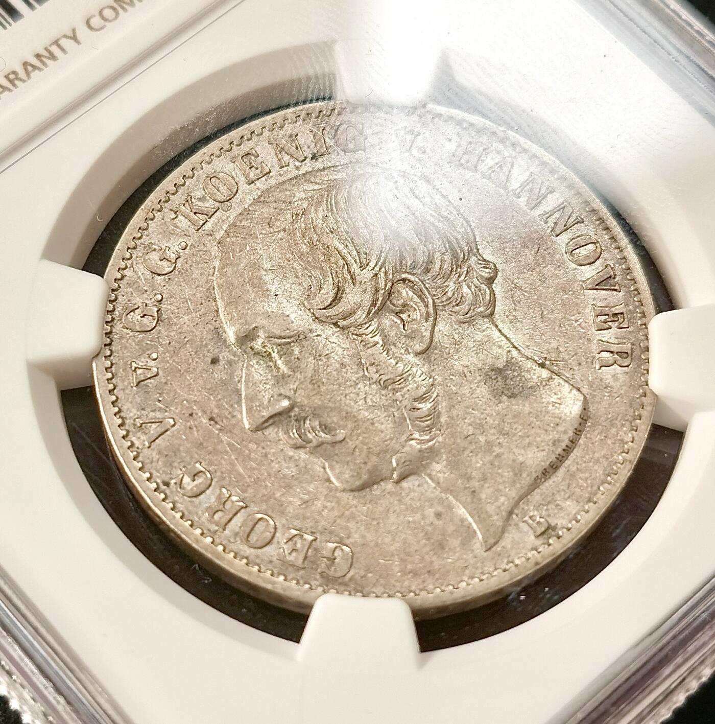 “福币呈祥”新年甄品场（直播拍卖）甄臻铺-世界币章拍卖（第50期），送拍享返佣金等优惠多多 NGC-XF45 德国汉诺威 1852年B厂 乔治五世1泰勒 纹章泰勒 老彩包浆 更高分仅6枚