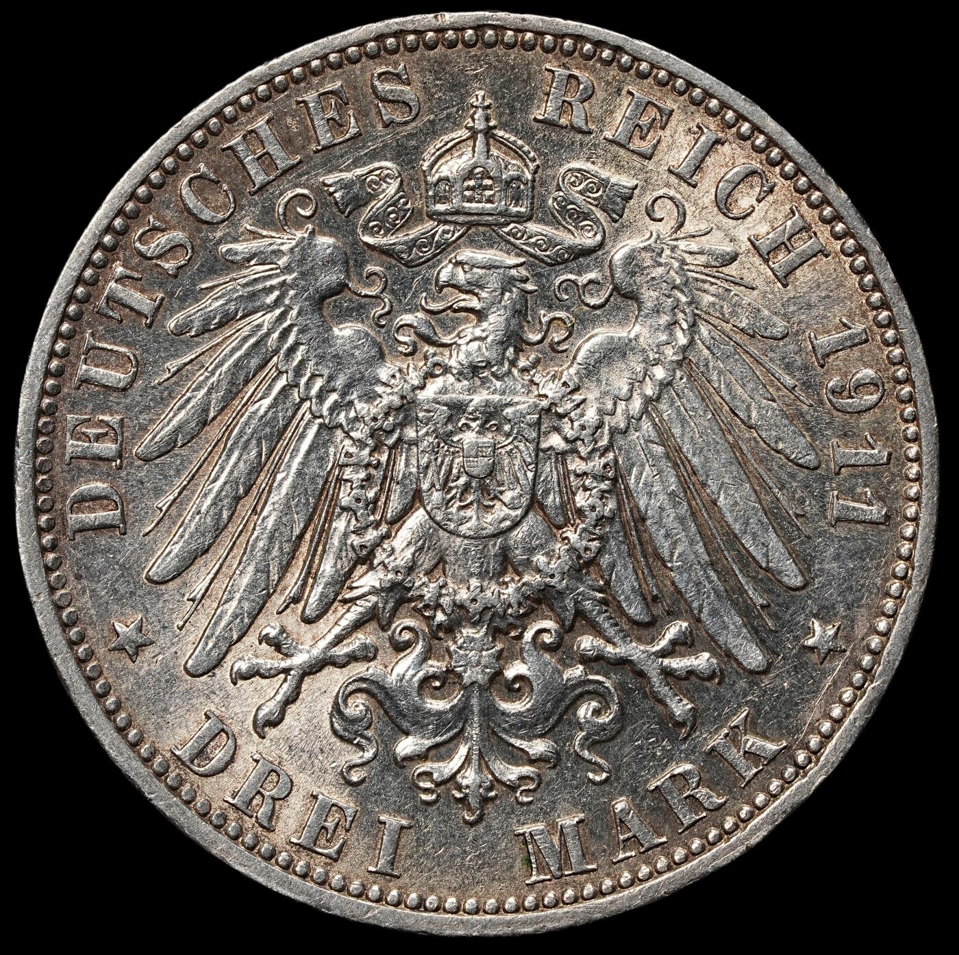 修遠堂世界钱币第105期，马年首拍 1911年萨克森3马克银币