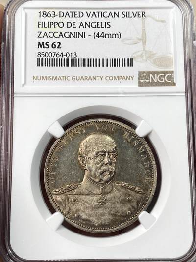万国钱币拍卖第061期（马年首拍） - NGC MS62 1898年德国帝国缔造者俾斯麦逝世纪念银章 少见首相正面七分像 日耳曼尼娅送葬与皇帝同规格礼遇 镜面精铸浅淡金彩 NGC错标教皇银章