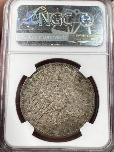 万国钱币拍卖第061期（马年首拍） NGC MS63 1901年德国普鲁士建国200周年纪念长翅5马克 原味欧陆五彩环绕 普鲁士经典品种