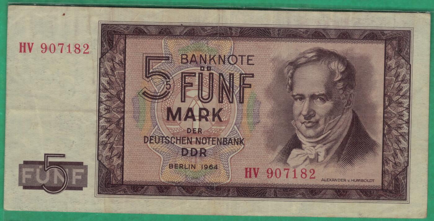 德国(民主德国 东德)1964年5马克 P-22a 无4 实物图 八五品