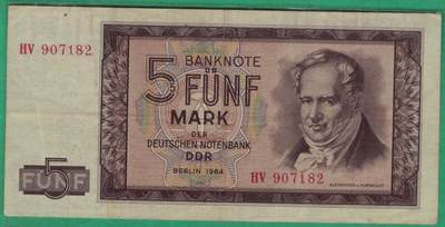 德国(民主德国 东德)1964年5马克 P-22a 无4 实物图 八五品 - 德国(民主德国 东德)1964年5马克 P-22a 无4 实物图 八五品