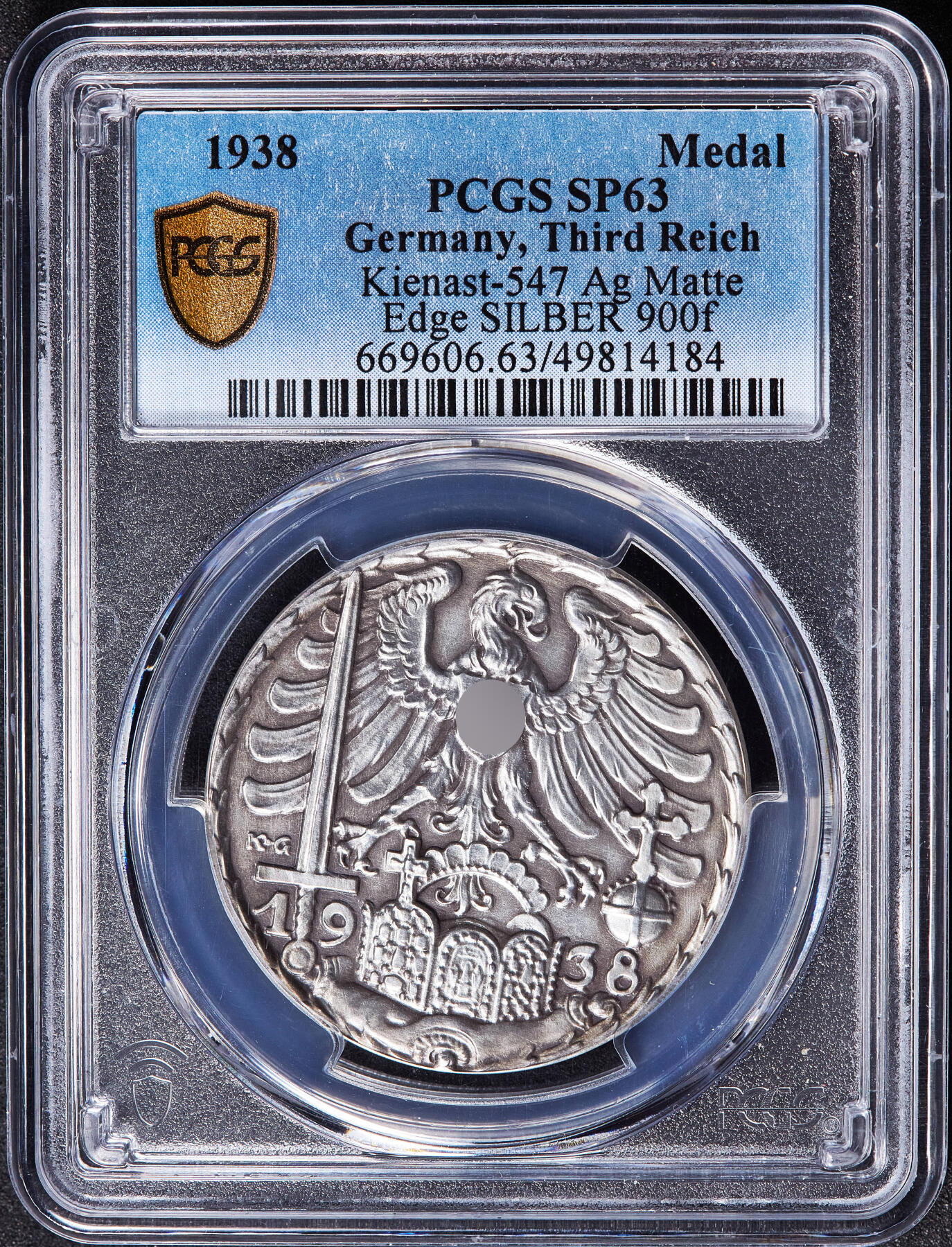 【俄甄集藏】马年新春第一拍 2026年(048)02-25星期三 晚 19:30 全场包邮 德国第三帝国1938年党代会纽伦堡召开纪念银章，PCGS SP63，磨砂底板，原味状态，卡尔歌茨作品，原图联系客服或至官网查询