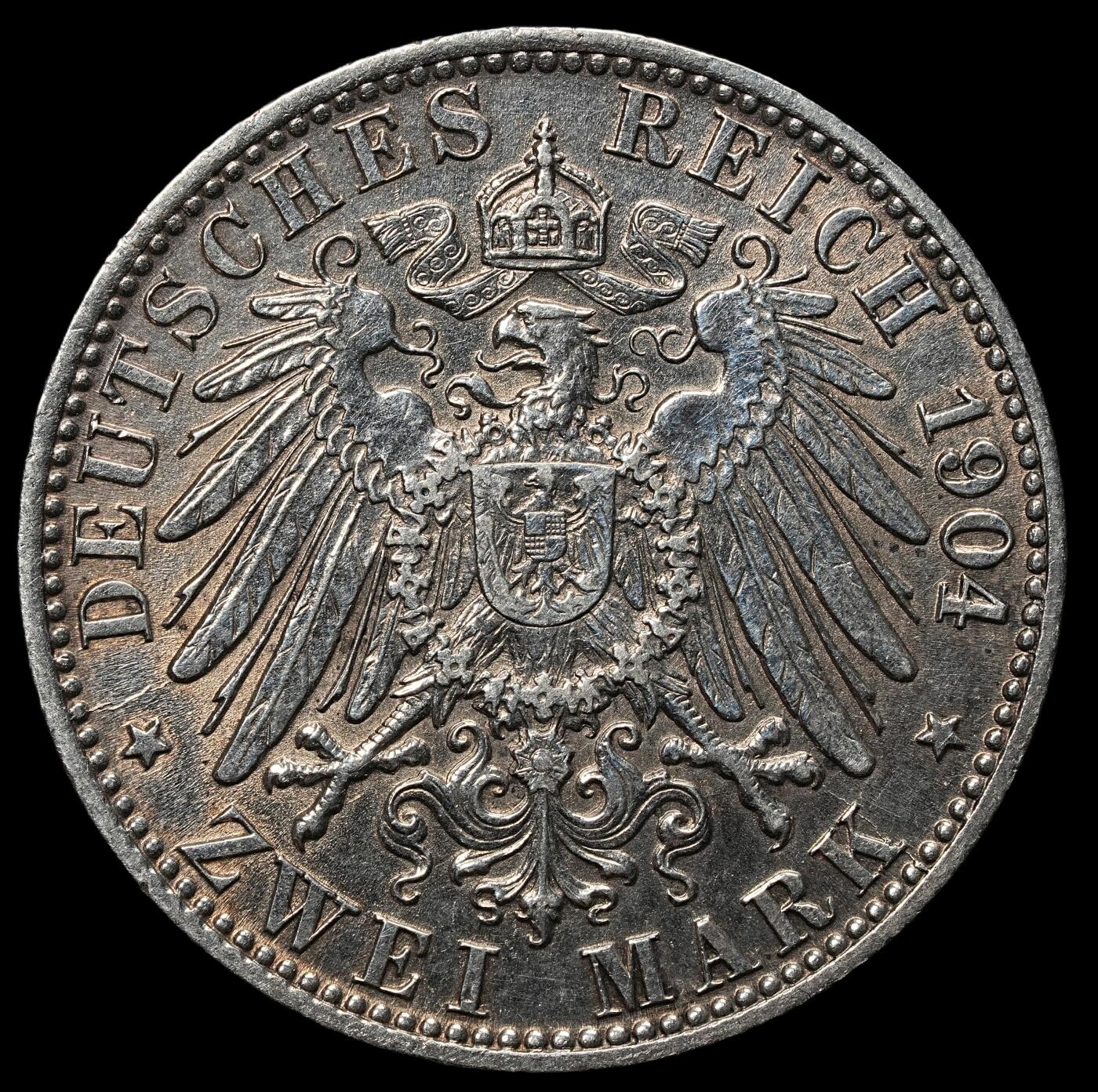 修遠堂世界钱币第105期，马年首拍  1904年不莱梅2马克银币