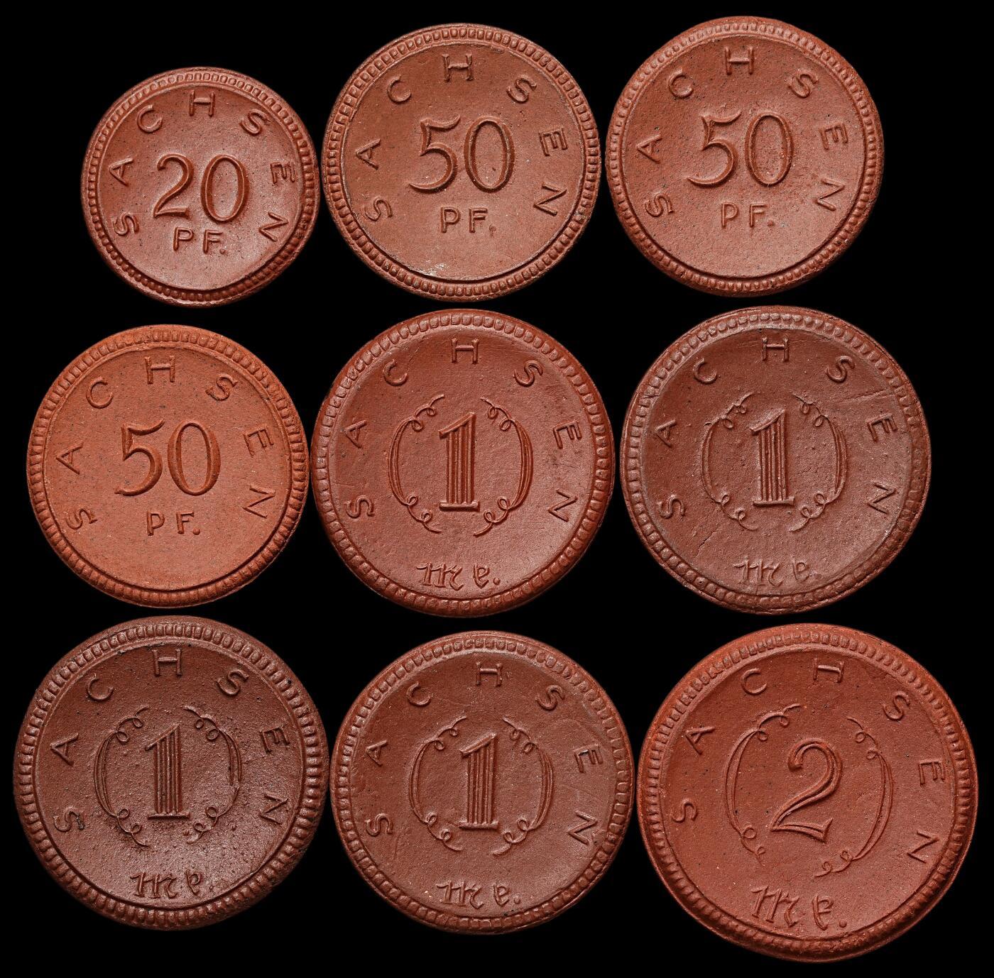 修遠堂世界钱币第105期，马年首拍 1921年德国紧急时期萨克森陶瓷币一组 完全未流通