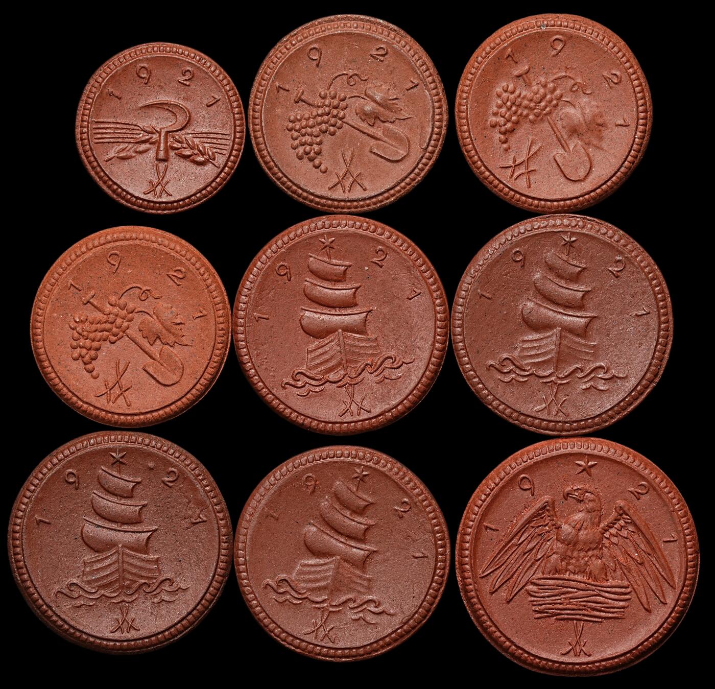 修遠堂世界钱币第105期，马年首拍 1921年德国紧急时期萨克森陶瓷币一组 完全未流通