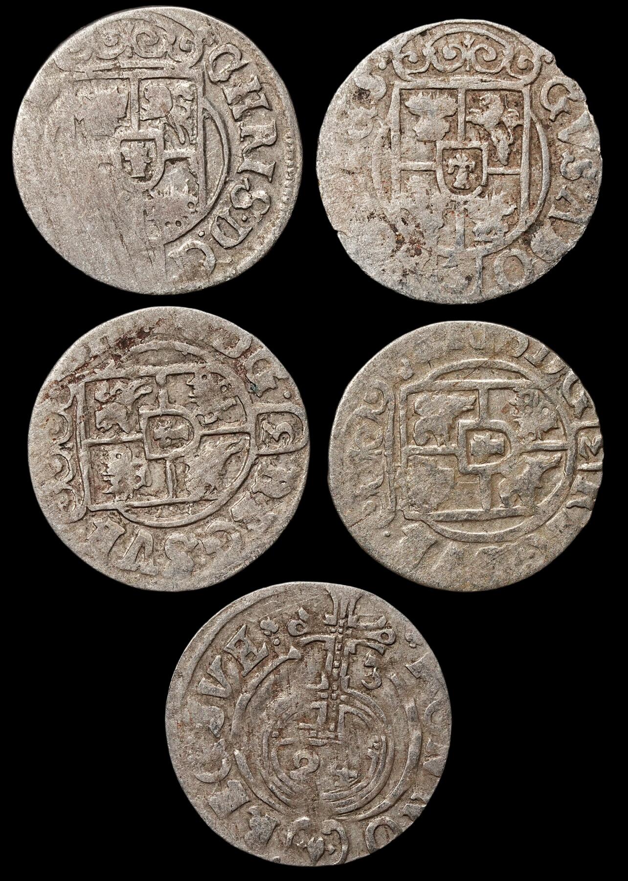 修遠堂世界钱币第105期，马年首拍 1633-1635年瑞典占领埃尔宾1/24泰勒银币5枚，总重4.97g