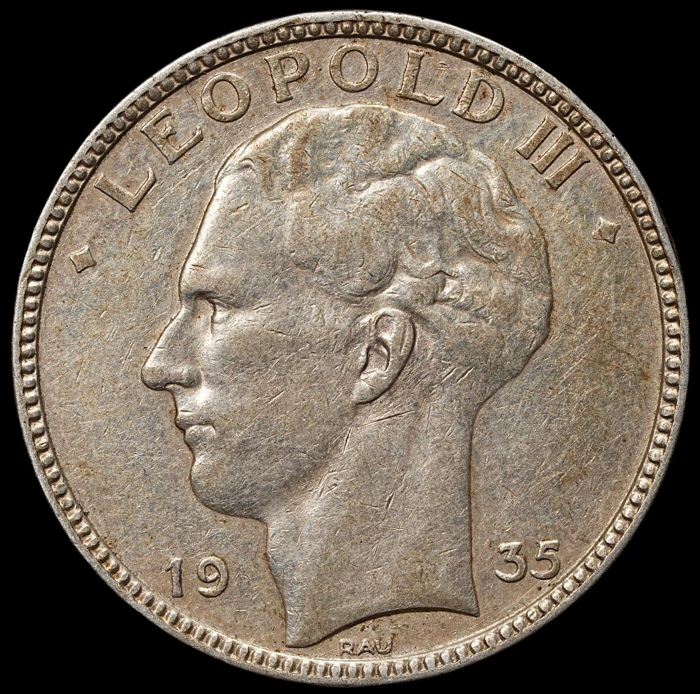 修遠堂世界钱币第105期，马年首拍 1935年比利时20法郎银币，11.00g，含银68%