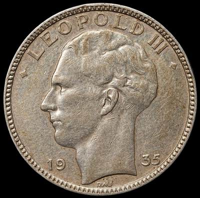 修遠堂世界钱币第105期，马年首拍 - 1935年比利时20法郎银币，11.00g，含银68%