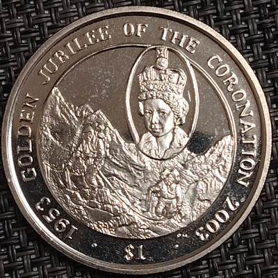 布加迪🐬～世界钱币(上海)🌾第 274 期 /  各国套币和散币 - 维尔京群岛 2003年 1元 女王加冕纪念币