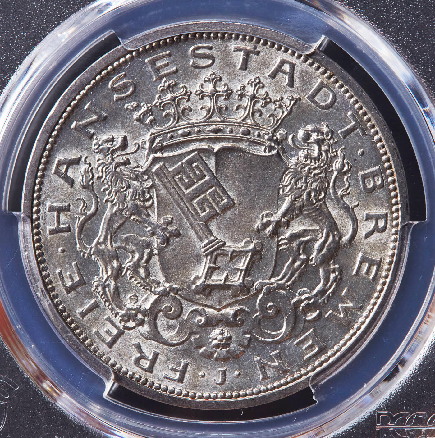 【俄甄集藏】马年新春第一拍 2026年(048)02-25星期三 晚 19:30 全场包邮 德国不莱梅1906年J版5马克大银币，PCGS MS64，原味转光品相